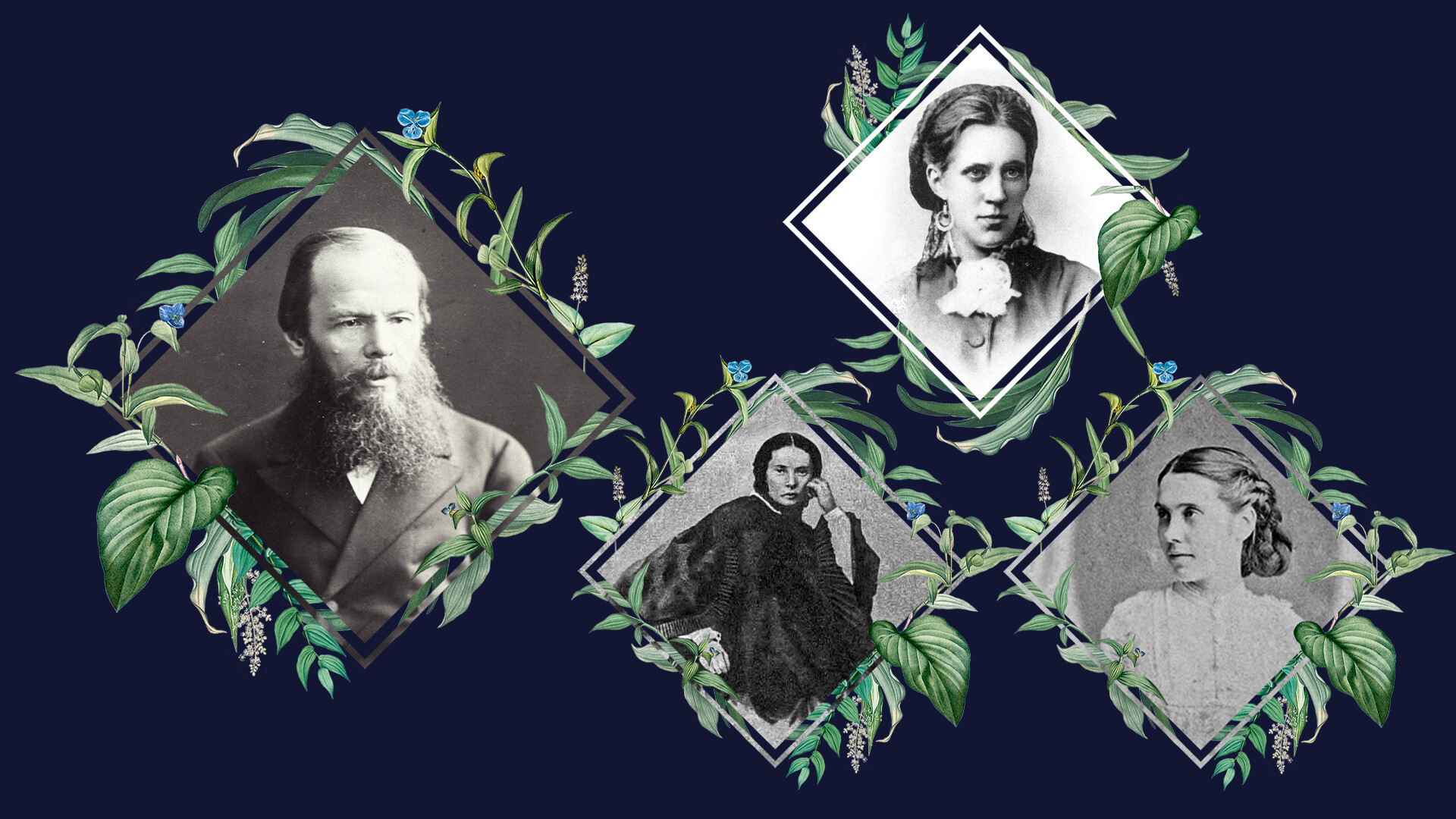 Iz-Der: Fiódor Dostoievski, María Isáieva, Anna Snitkina, Appolinaria Súslova