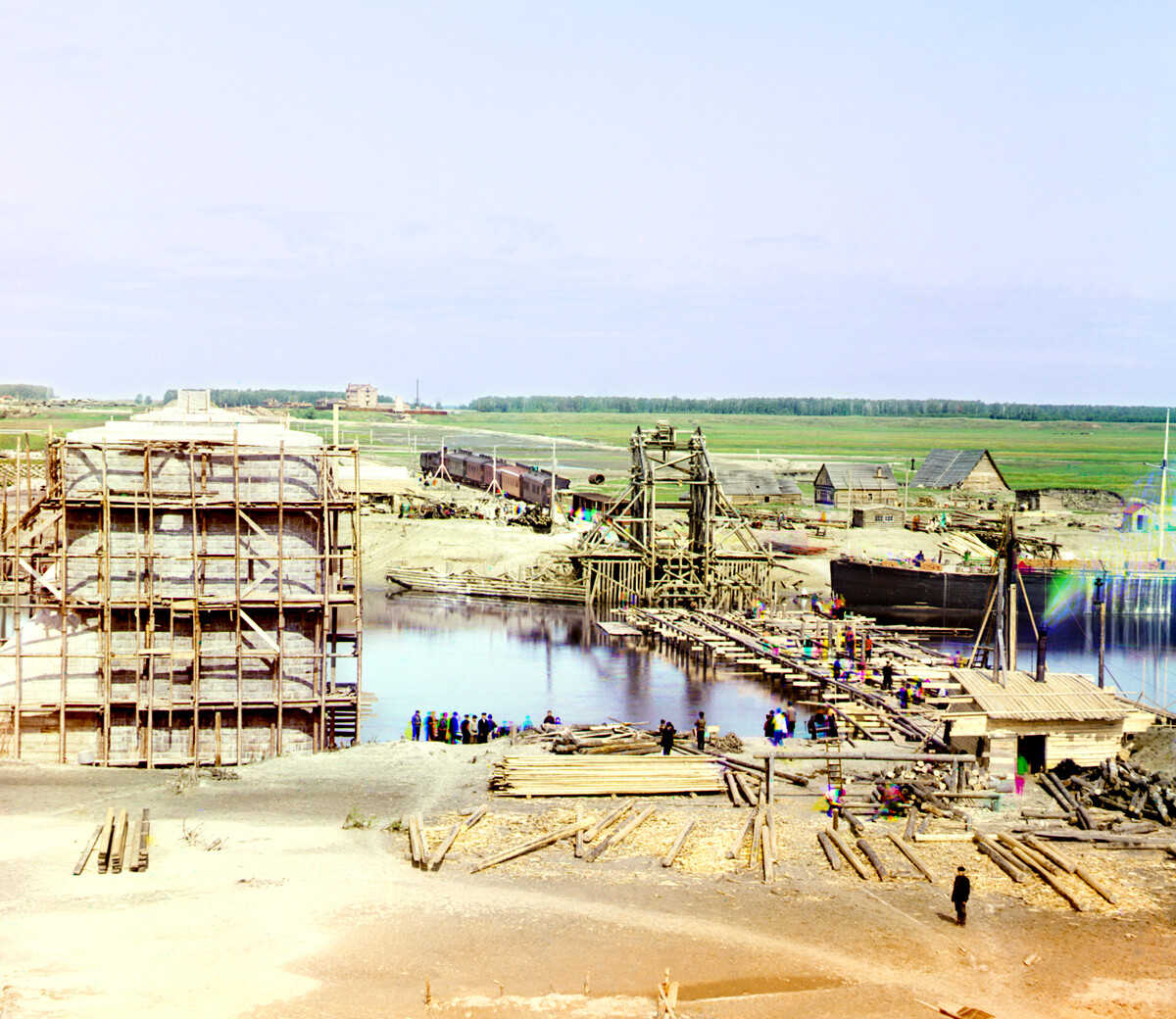 Yalutorovsk. Construcción del puente ferroviario del río Tobol que conduce a Omsk. Verano de 1912