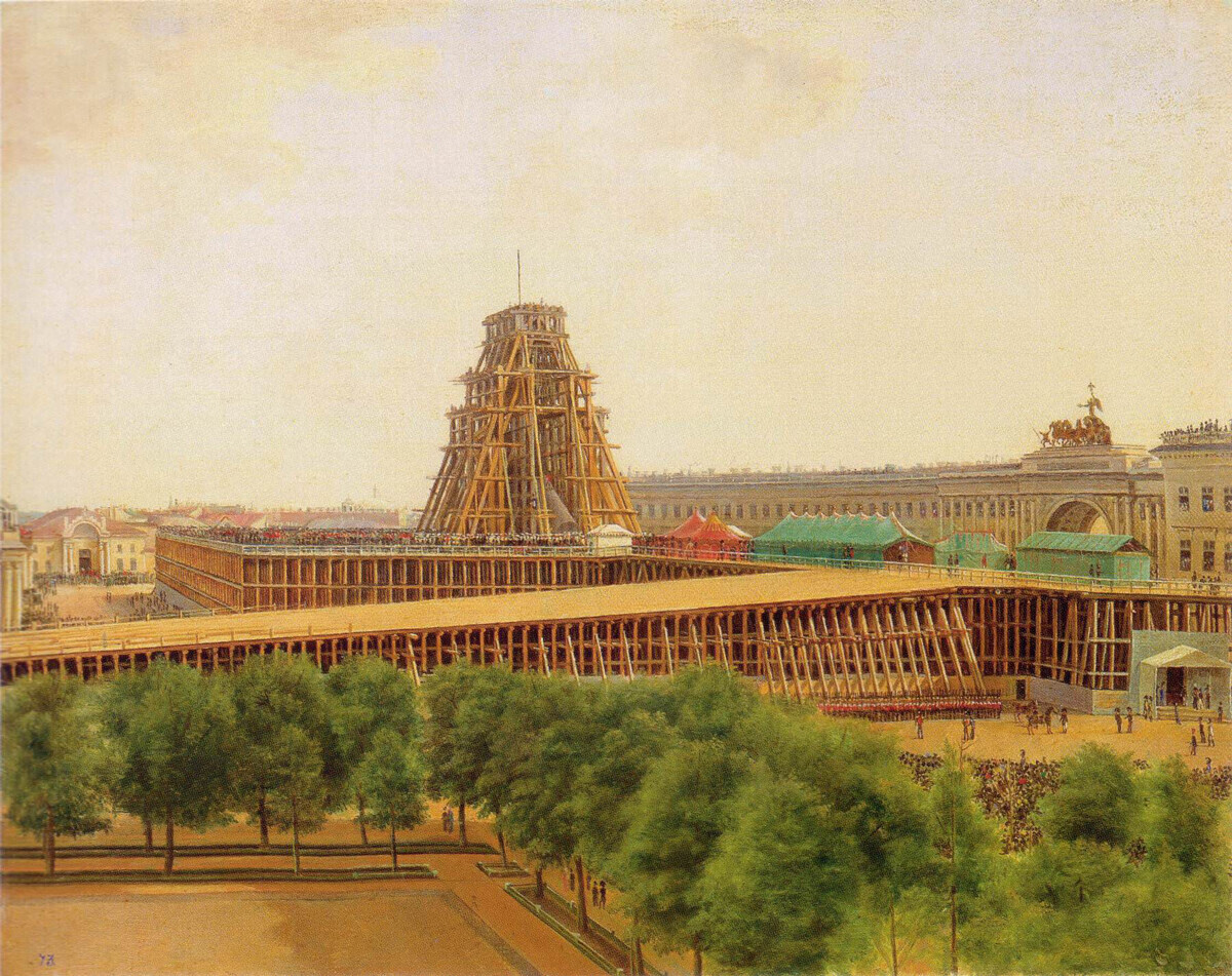 Александр Денисов. Подъем Александровской колонны, 1832