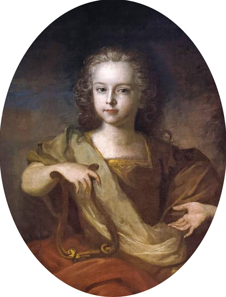 Pietro II di Russia da bambino con la sorella Natalija. Dipinto di L. Caravaque (1722), particolare