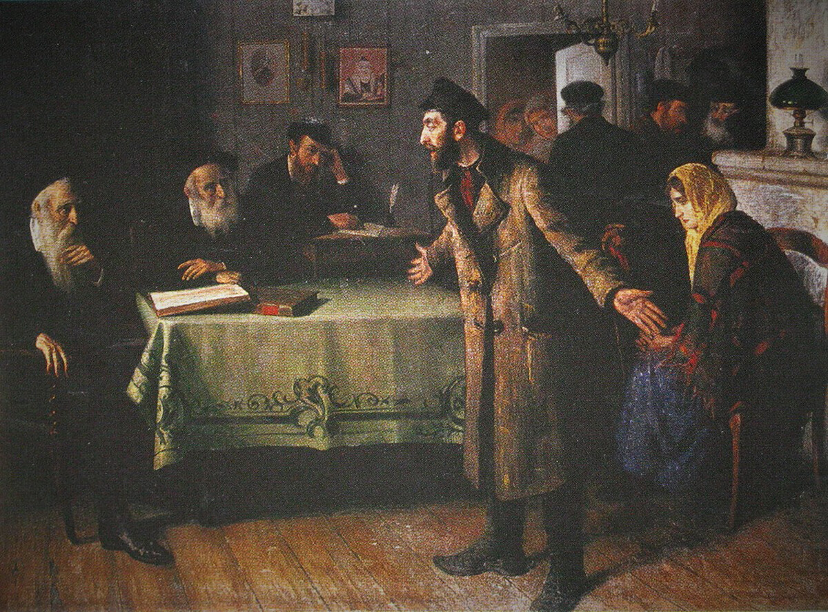 Pena Yehuda. Perceraian, 1907. Dari serangkaian lukisan tentang kehidupan di 'Pale of Settlement'