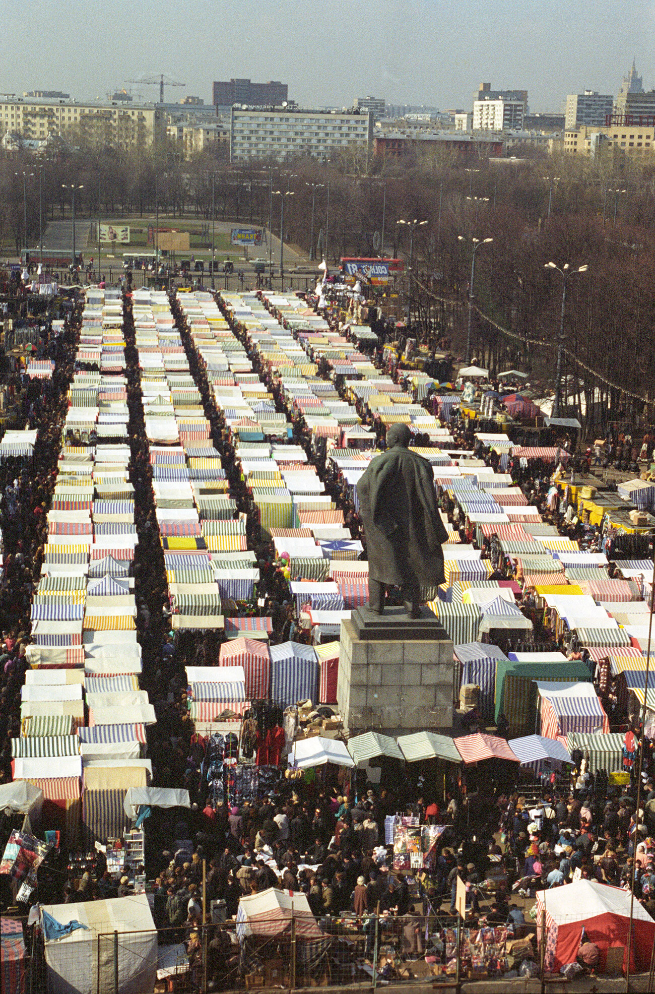A trade market in Luzhniki, Moscow.