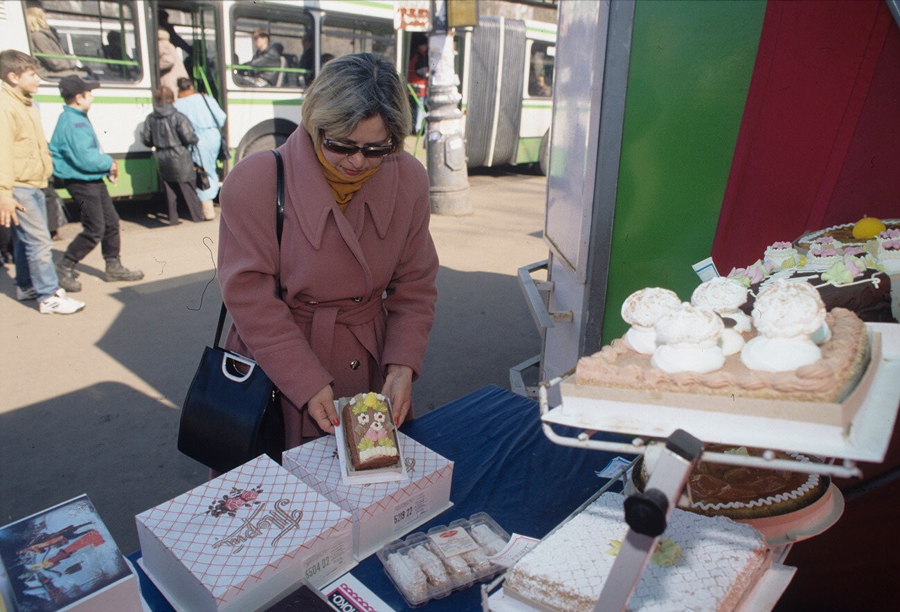 Selling sweets in Moscow in 1990s.