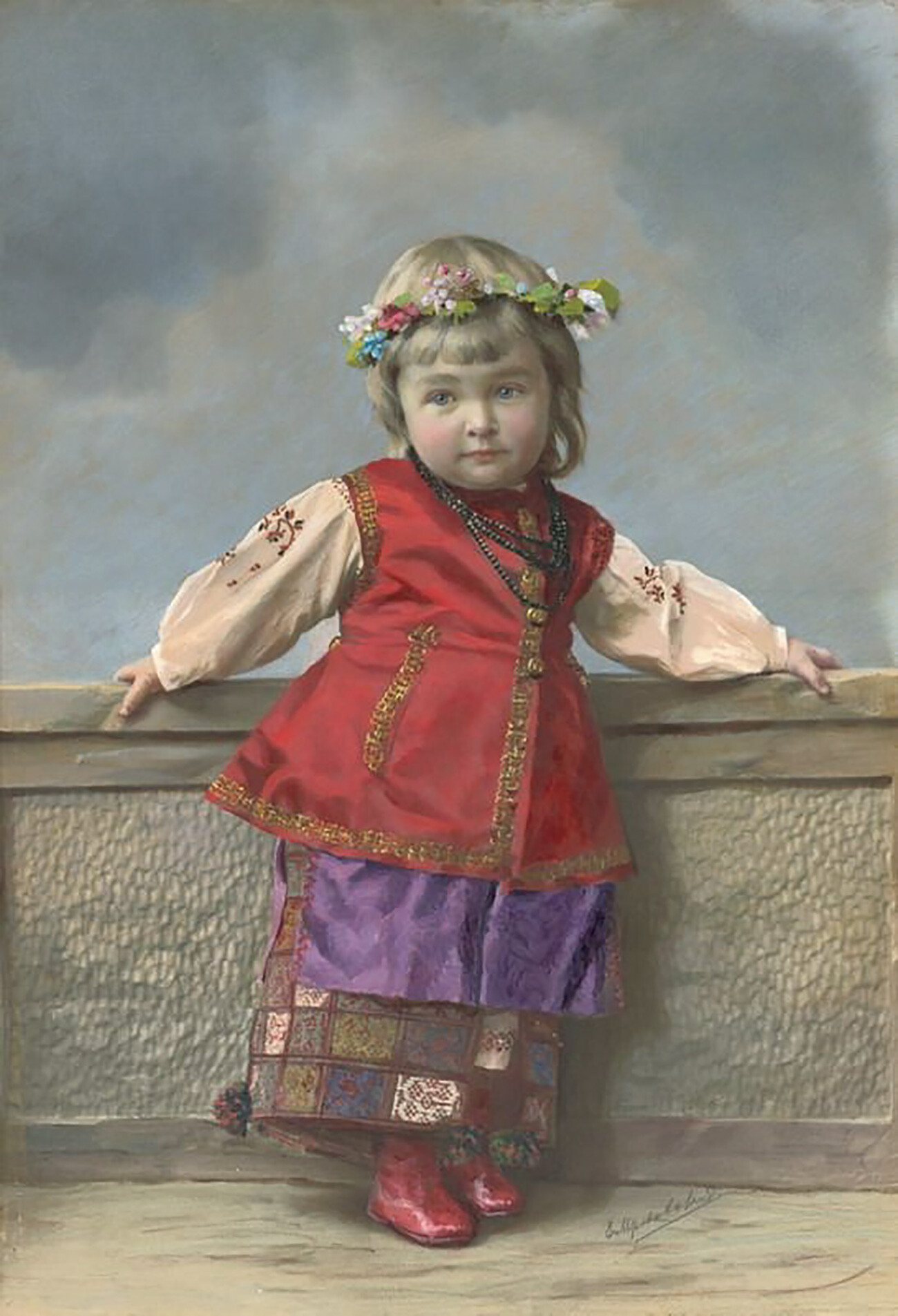 Retrato de menina em um traje da Malorússia.