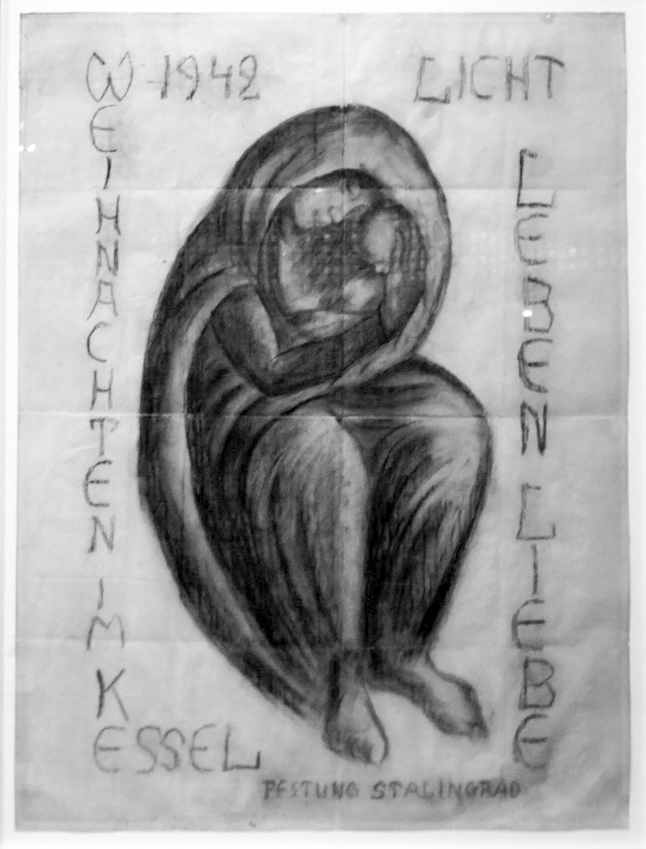 La “Madonna di Stalingrado” disegnata a carboncino da Kurt Reuber sul retro di una carta geografica