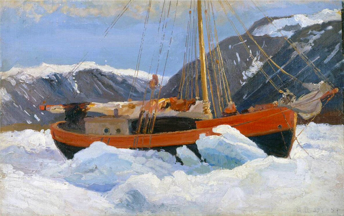 Barco en el hielo. Yate Mechta. 1899.