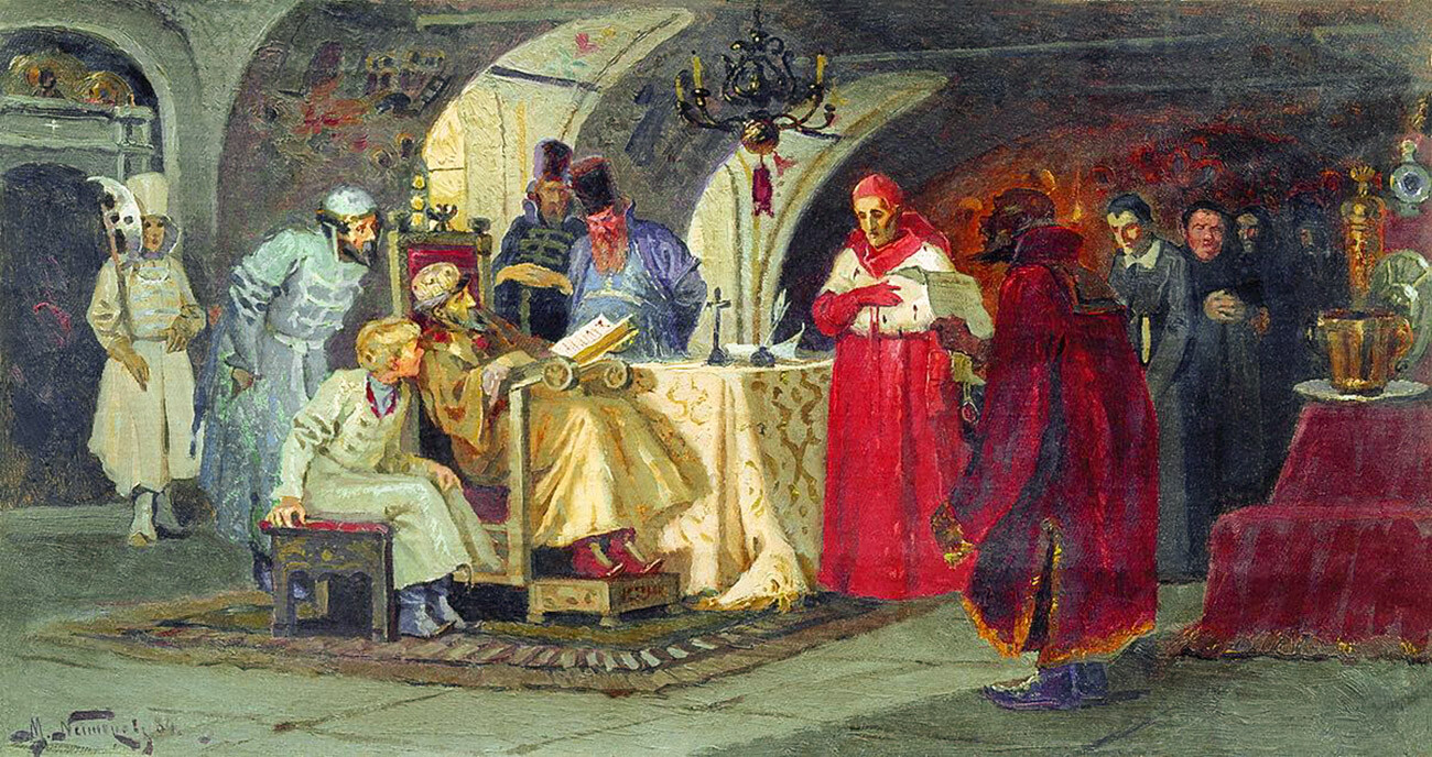 Ambassadeurs pontificaux auprès d'Ivan le Terrible. Toile de 1884