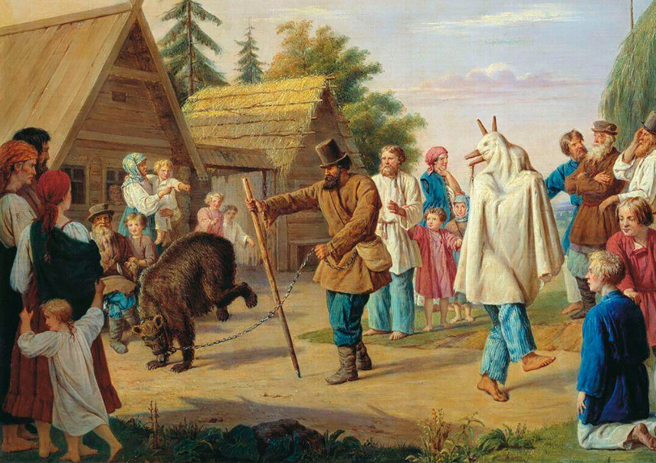 Skomorojs en el pueblo, 1857
