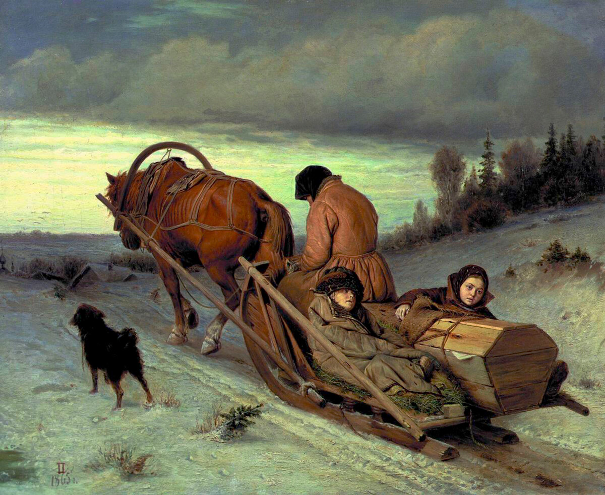 ‘Despidiendo al hombre muerto’ de Vasili Perov, 1865.