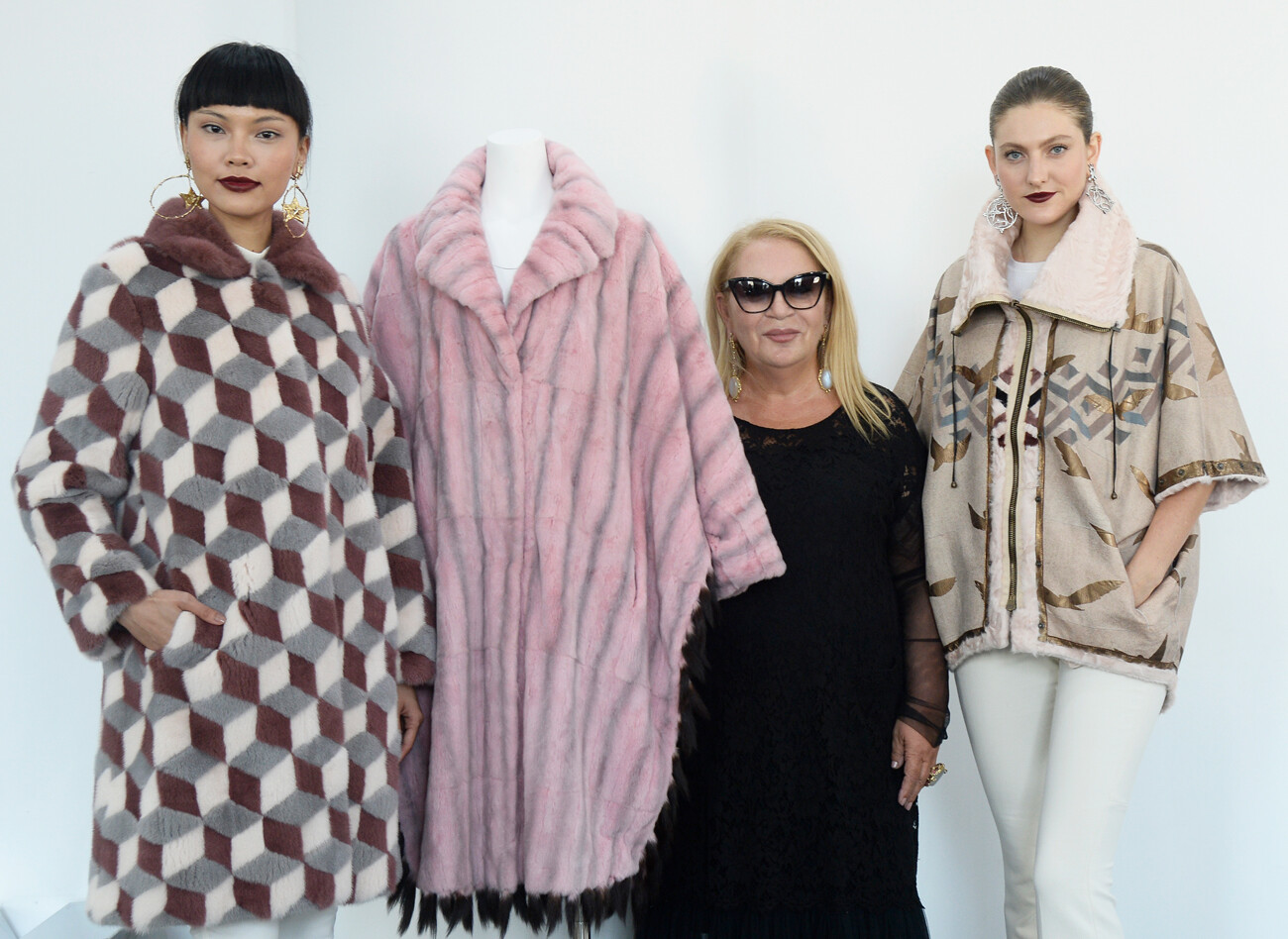 A model poses at Helen Yarmak Presentation at New York Fashion Week, 2016