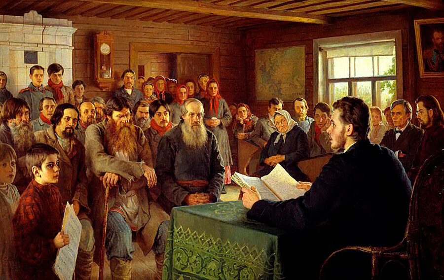 Nikolai Bogdanov-Belsky. Bacaan Minggu di Sekolah Desa, 1895