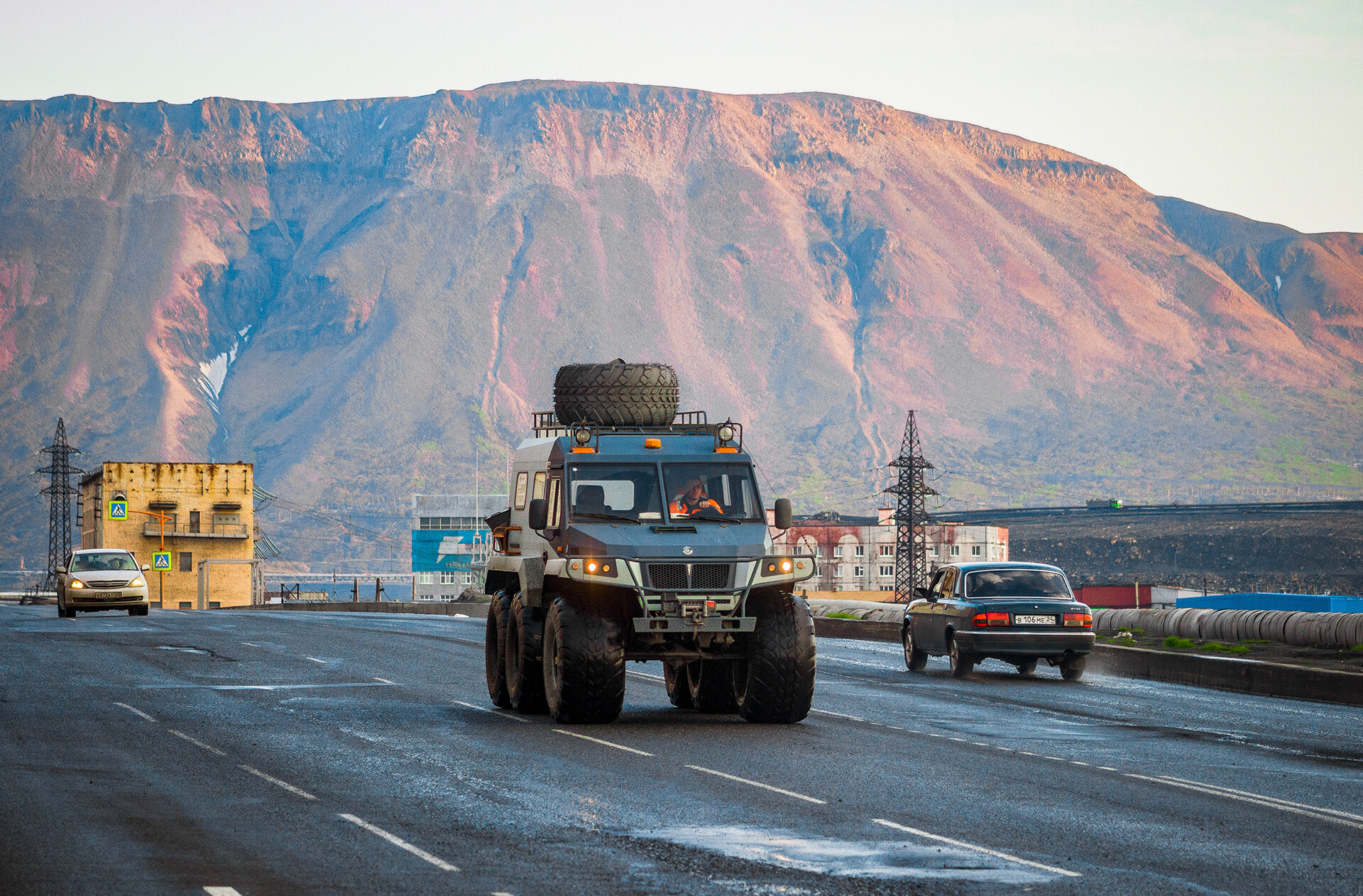 It is common to see such vehicles on the roads in Norilsk.