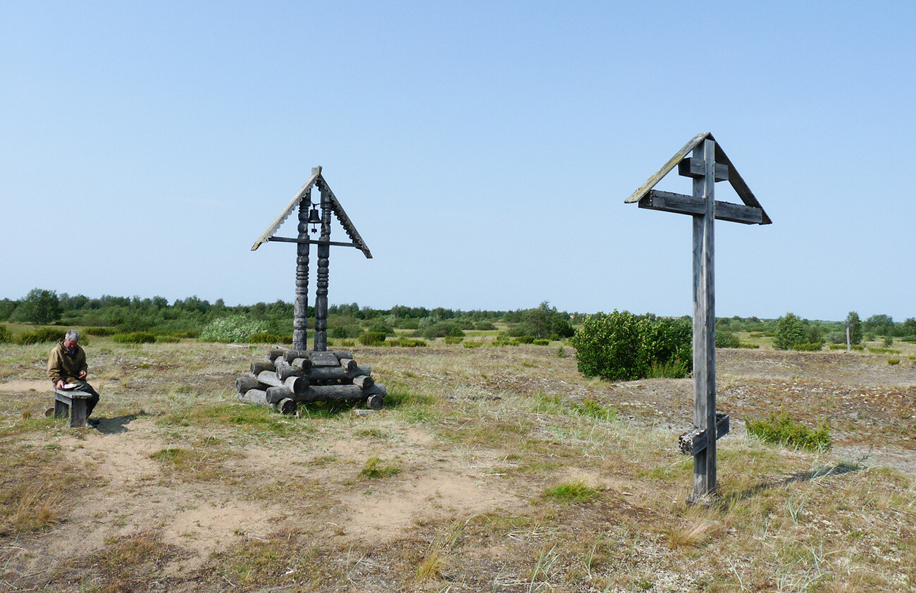 An Old Believer cross marks the possible place where Avvakum (Petrov) was burned alive inside a log cabin in 1682