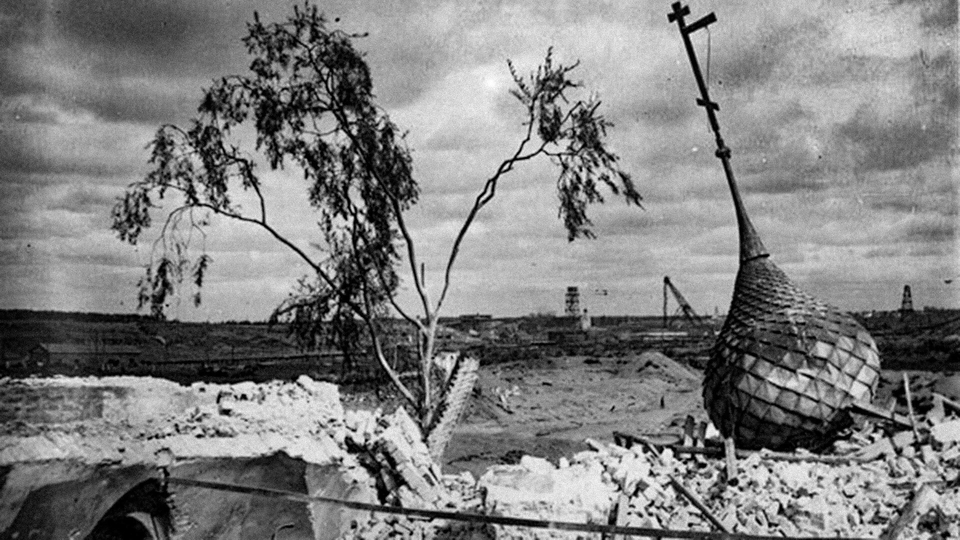 The remains of the demolished buildings of Mologa after the inundation started