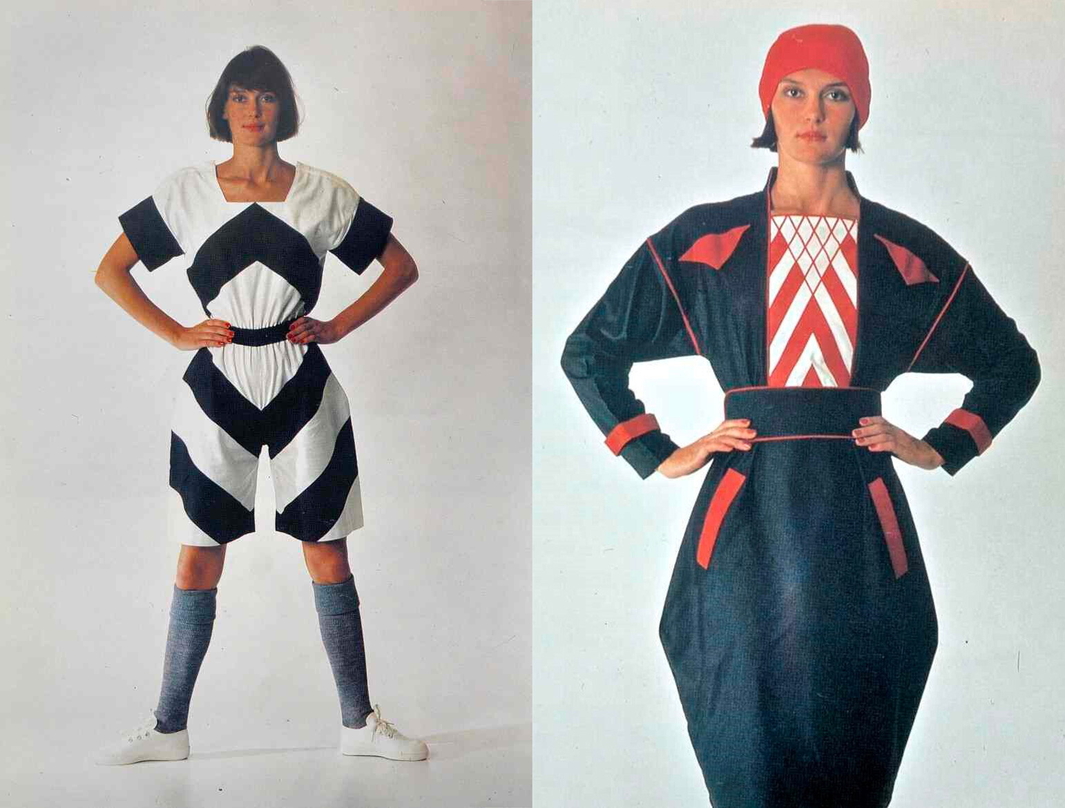 Yelena Khudyakova dalam pakaian olahraga dan pakaian kerja yang dirancang oleh seniman avant-garde Varvara Stepanova. 1985