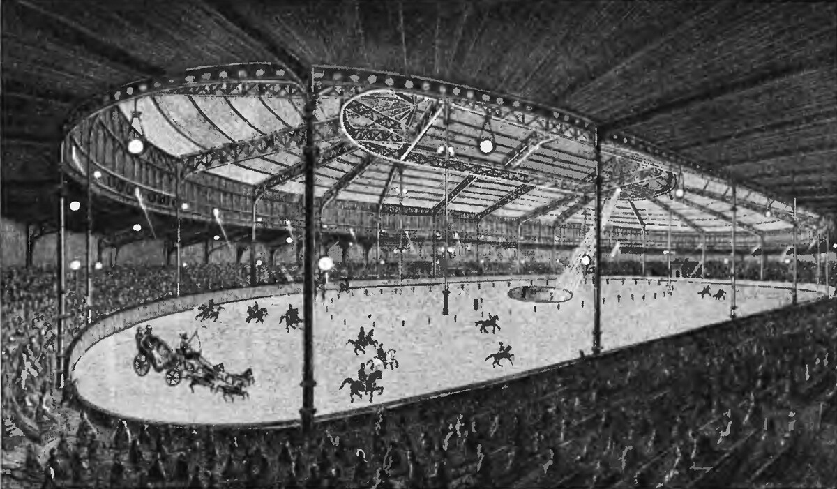 Hippodrome parisien, illuminé par 128 bougies Jablochkoff