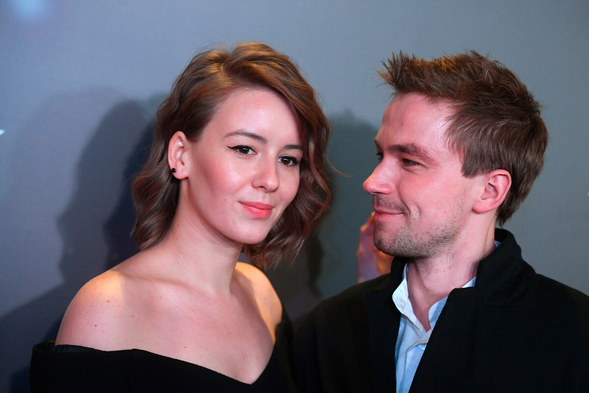 Irina Starshenbaum pictured with actor Alexander Petrov at the premier of 'Three Seconds' (a.k.a. 'Going Vertical') movie in Moscow, 2017