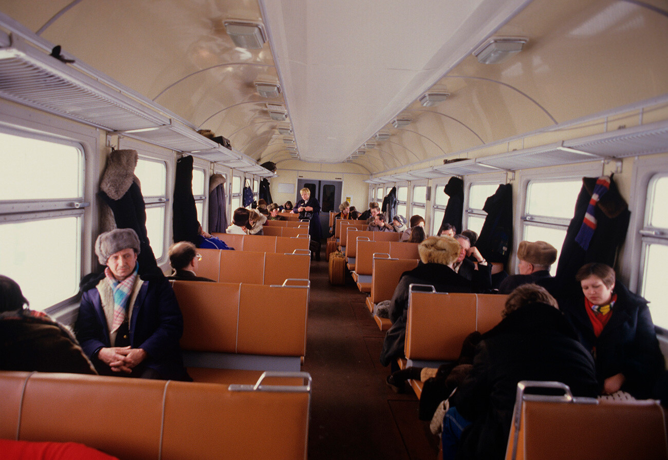 Passengers on the commuter train, Norilsk-Dudinka, 1987.