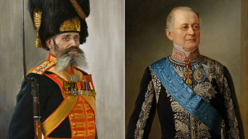 A sinistra: Ritratto del soldato M. Kulakov della compagnia dei Granatieri di Palazzo; A destra: ritratto del Cancelliere  A. M Gorchakov