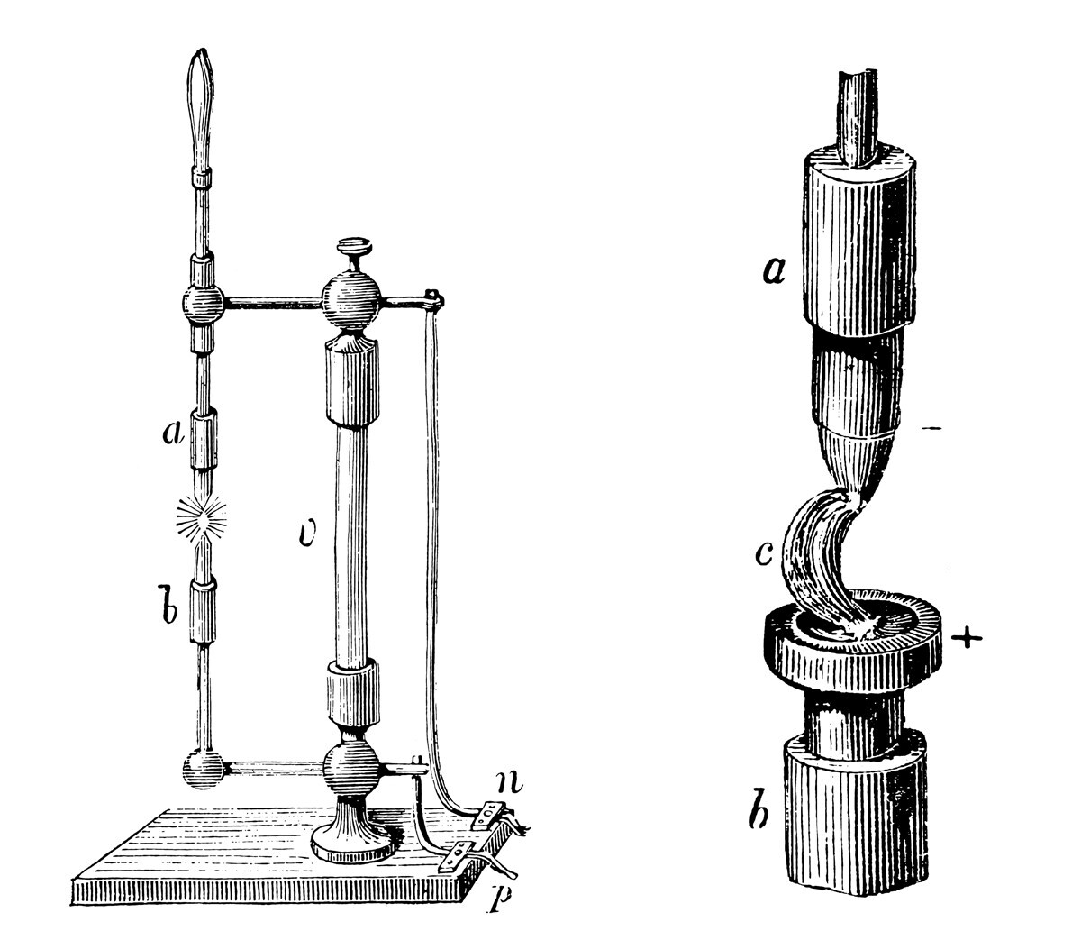 Lâmpada elétrica de arco de carbono, inventada em 1876 por Pável Yablochkov.
