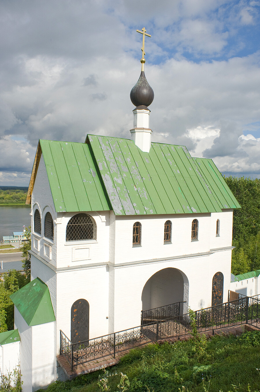 Savior Monastery. Church of St. Sergius of Radonezh over East Gate. Northwest view. August 16, 2012
