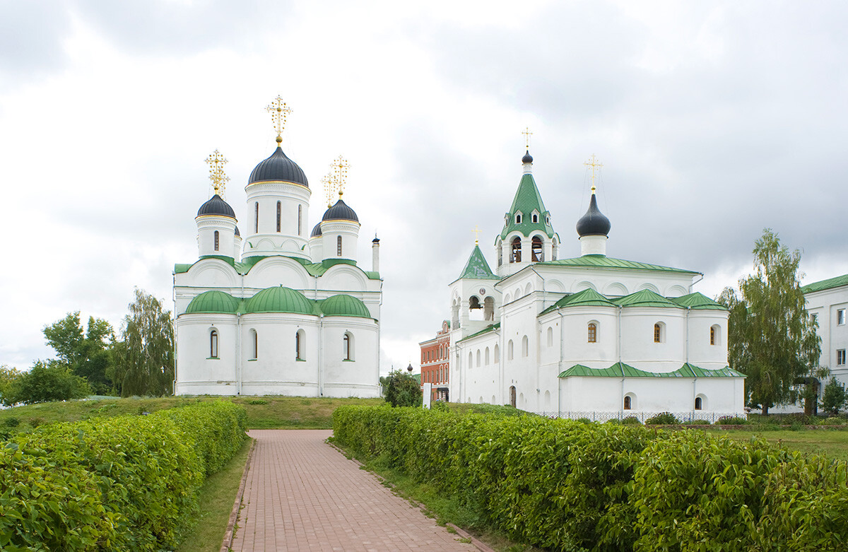 Savior Monastery. Transfiguration Cathedral (left) & Church of the Intercession, east view. August 16, 2012