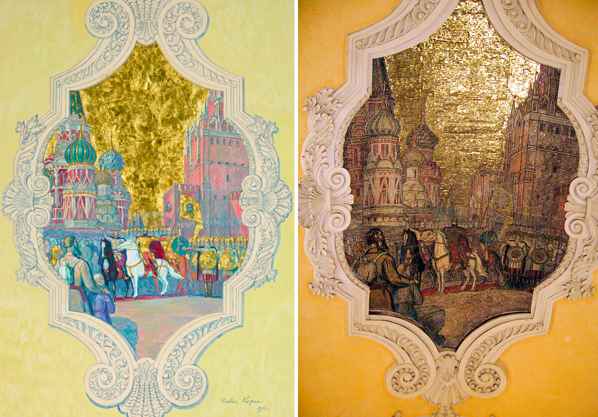 Boceto y mosaico con Minin y Pozharski