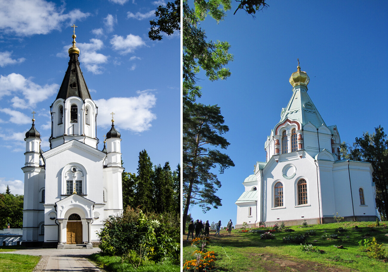 Валаамский монастырь. Слева – скит Всех Святых, справа – Никольская церковь