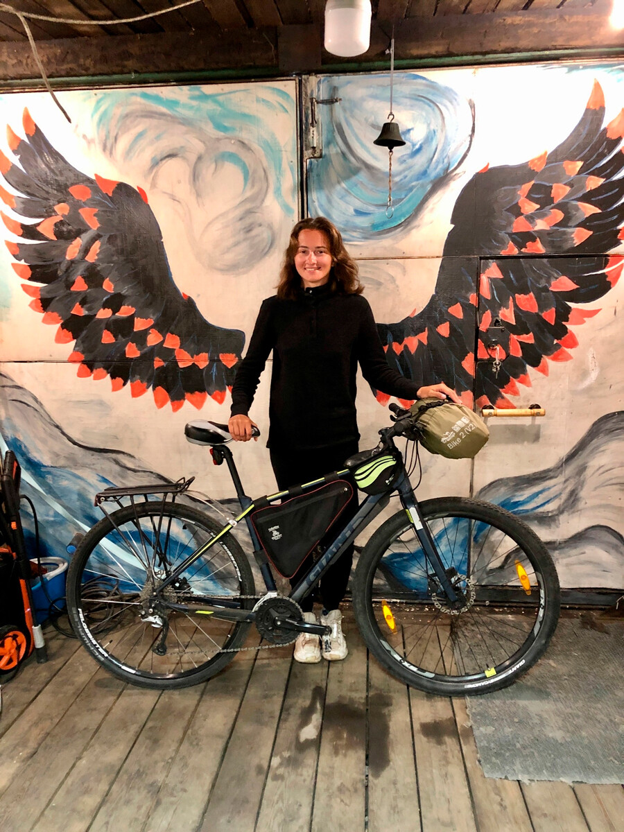 Anna at one of the bike posts.