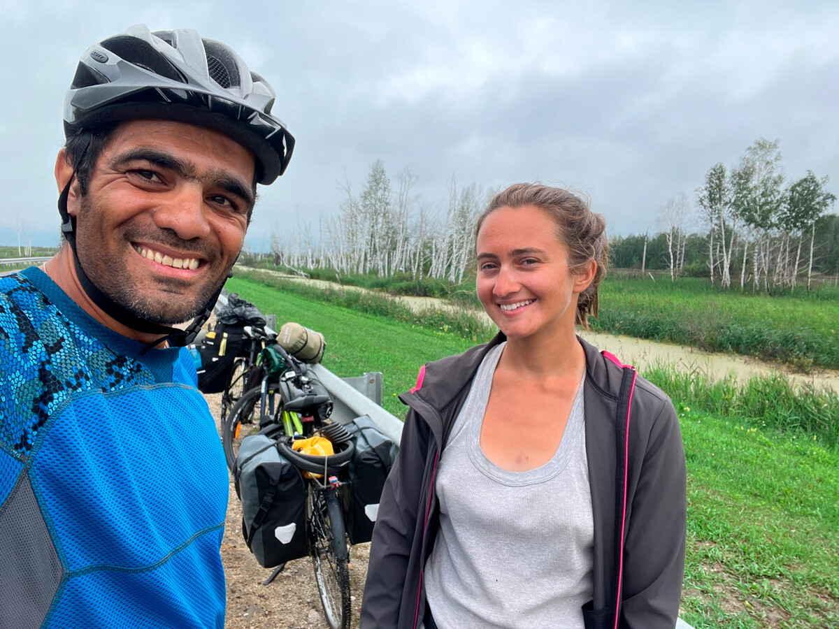 Anna with the Iranian she met on the road.