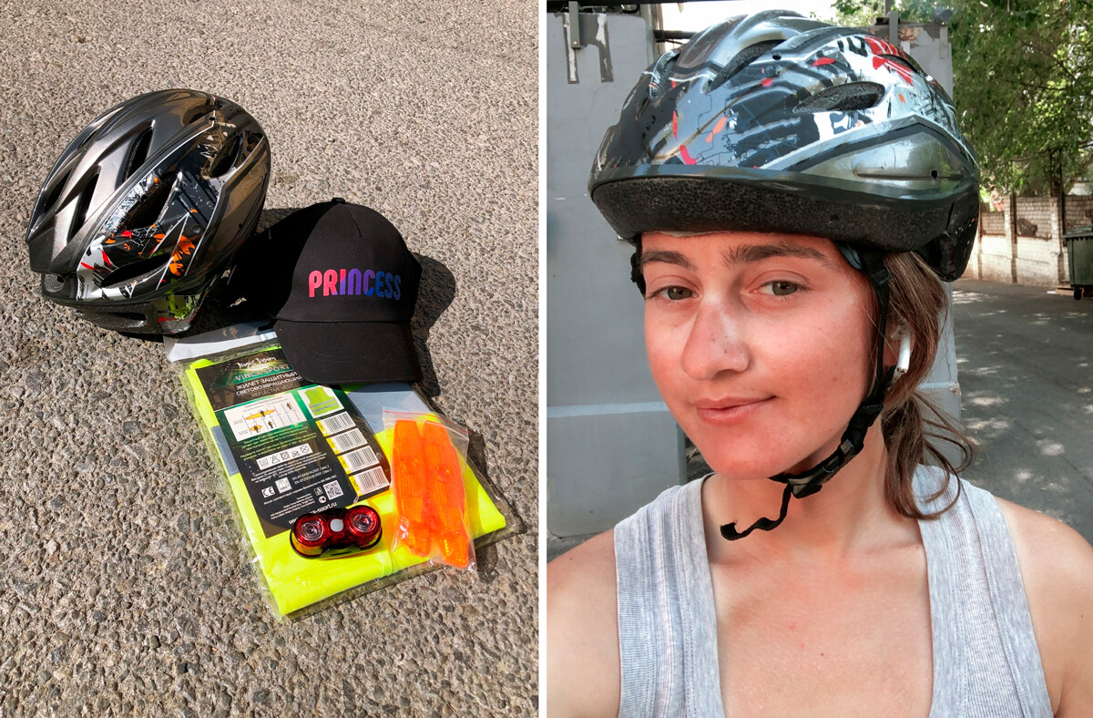 A bicycle workshop from Volgograd gifted Anna a helmet.