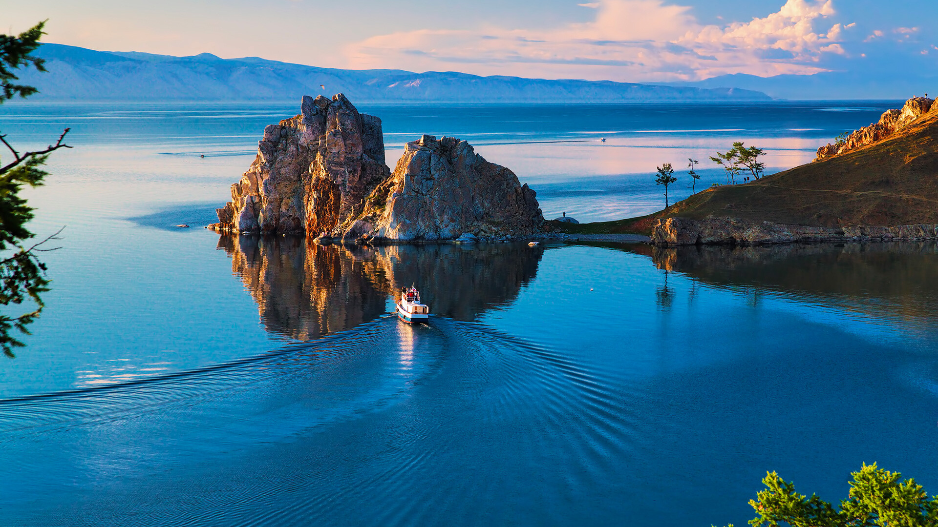 Burhan Cape and Shaman Rock of Olkhon Island on Baikal Lake.