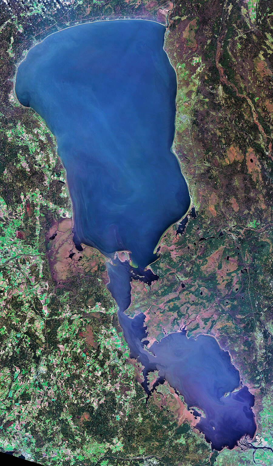 Satelitska slika Čudsko-Pskovskega jezera. Severni (zgornji del na sliki) je Čudsko jezero, južni del pa Pskovsko jezero. 