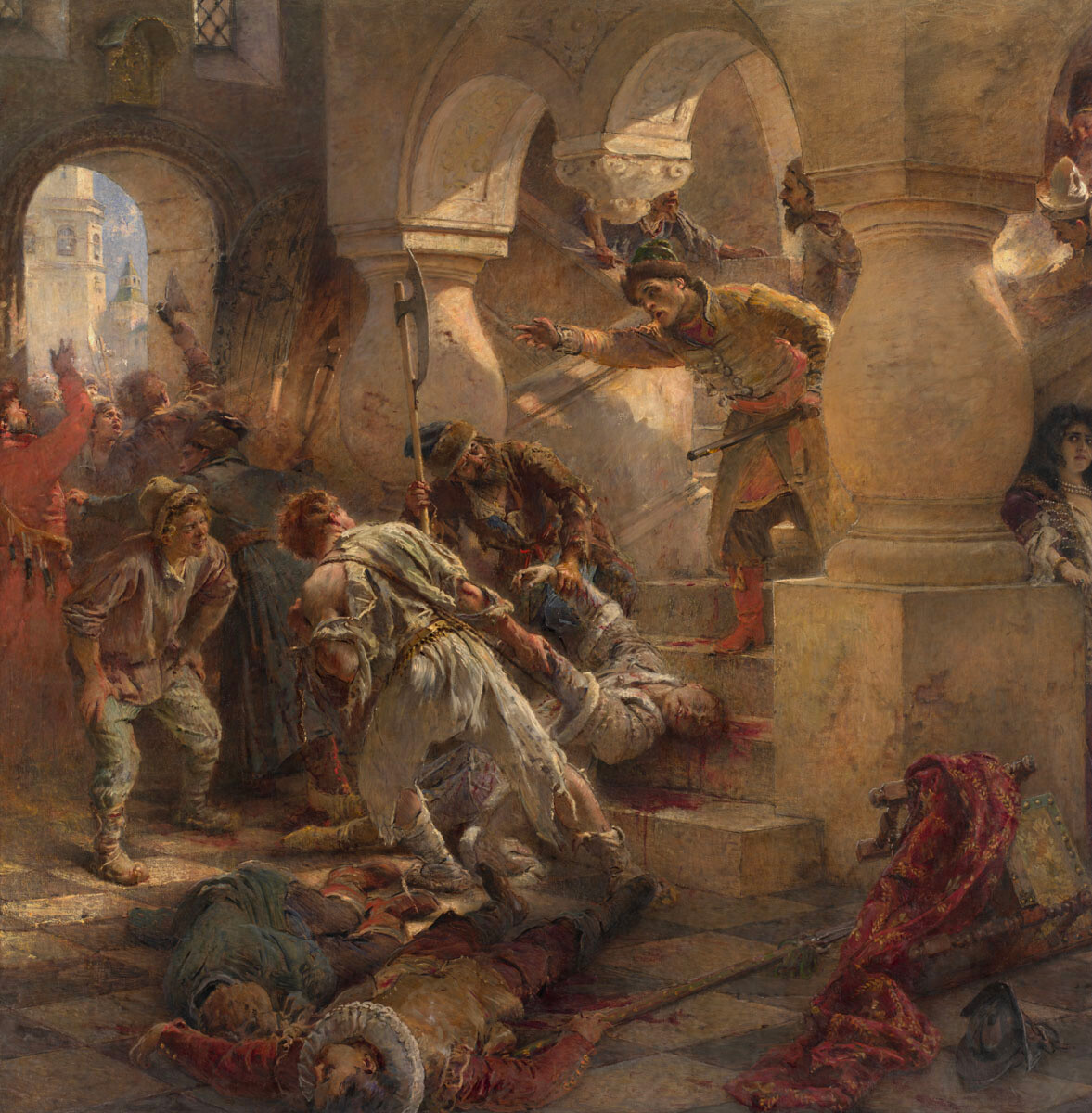 Dipinto di Konstantin Makovskij, “L’assassinio del Falso Dmitrij”, 1906