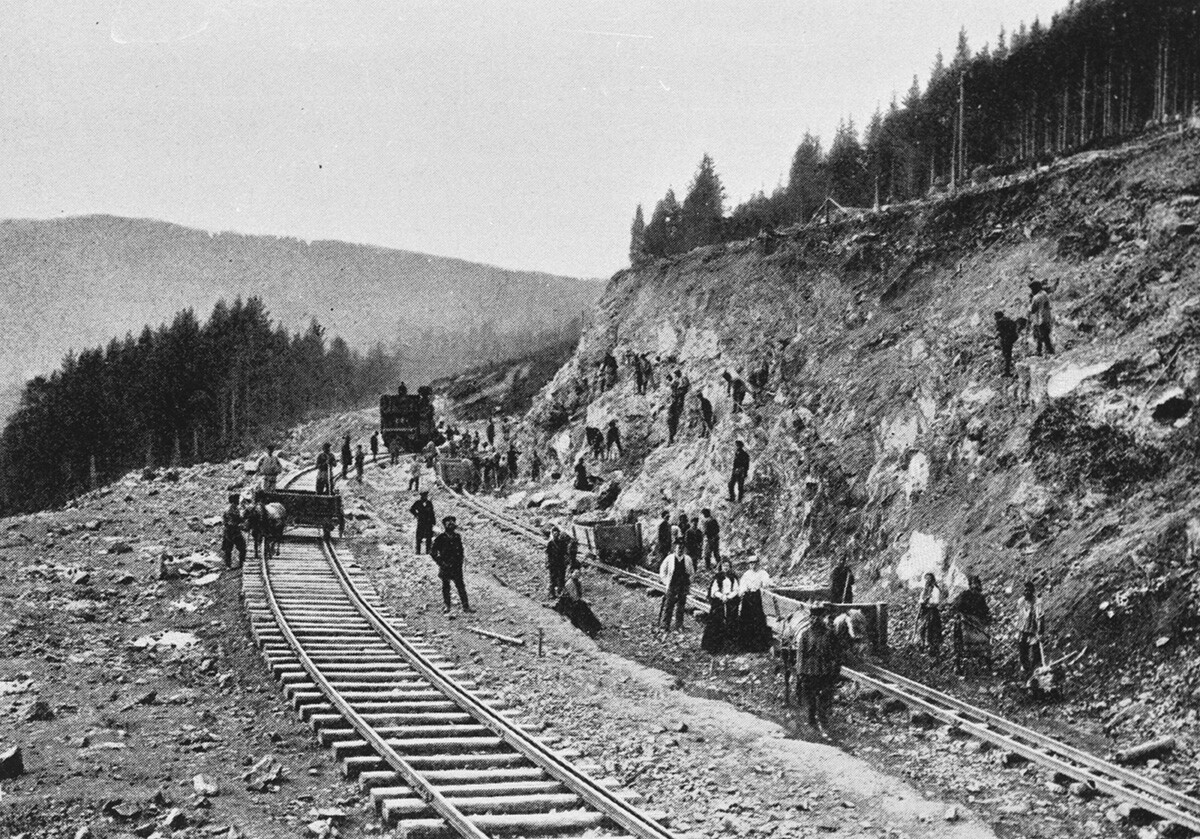 Russian Empire. Construction of the Trans-Siberian railroad. The exact date of the photo is unknown