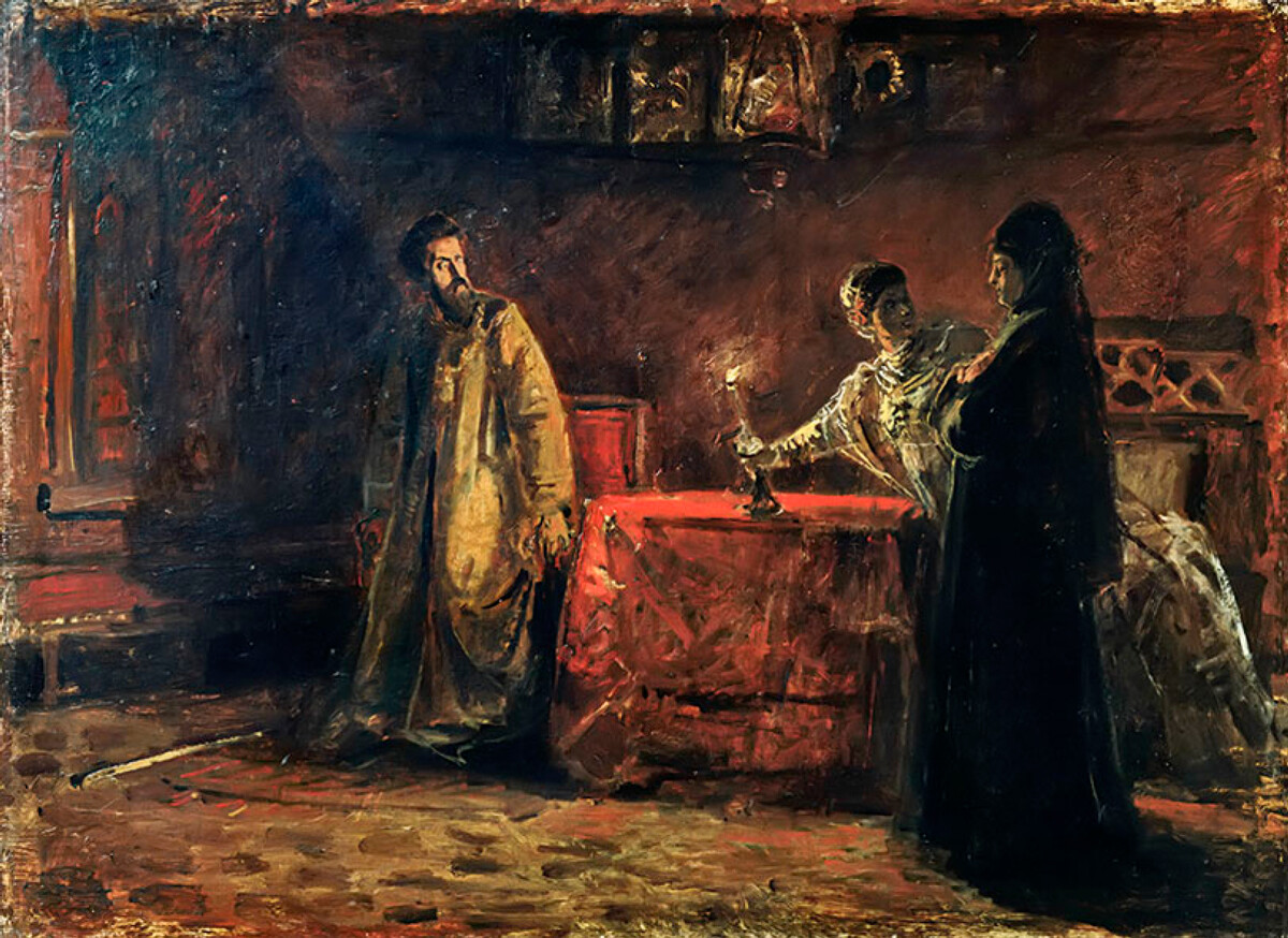 Цар Борис и монахиња Марфа (Марија Нагаја). Незавршена слика Николаја Геа, 1874.