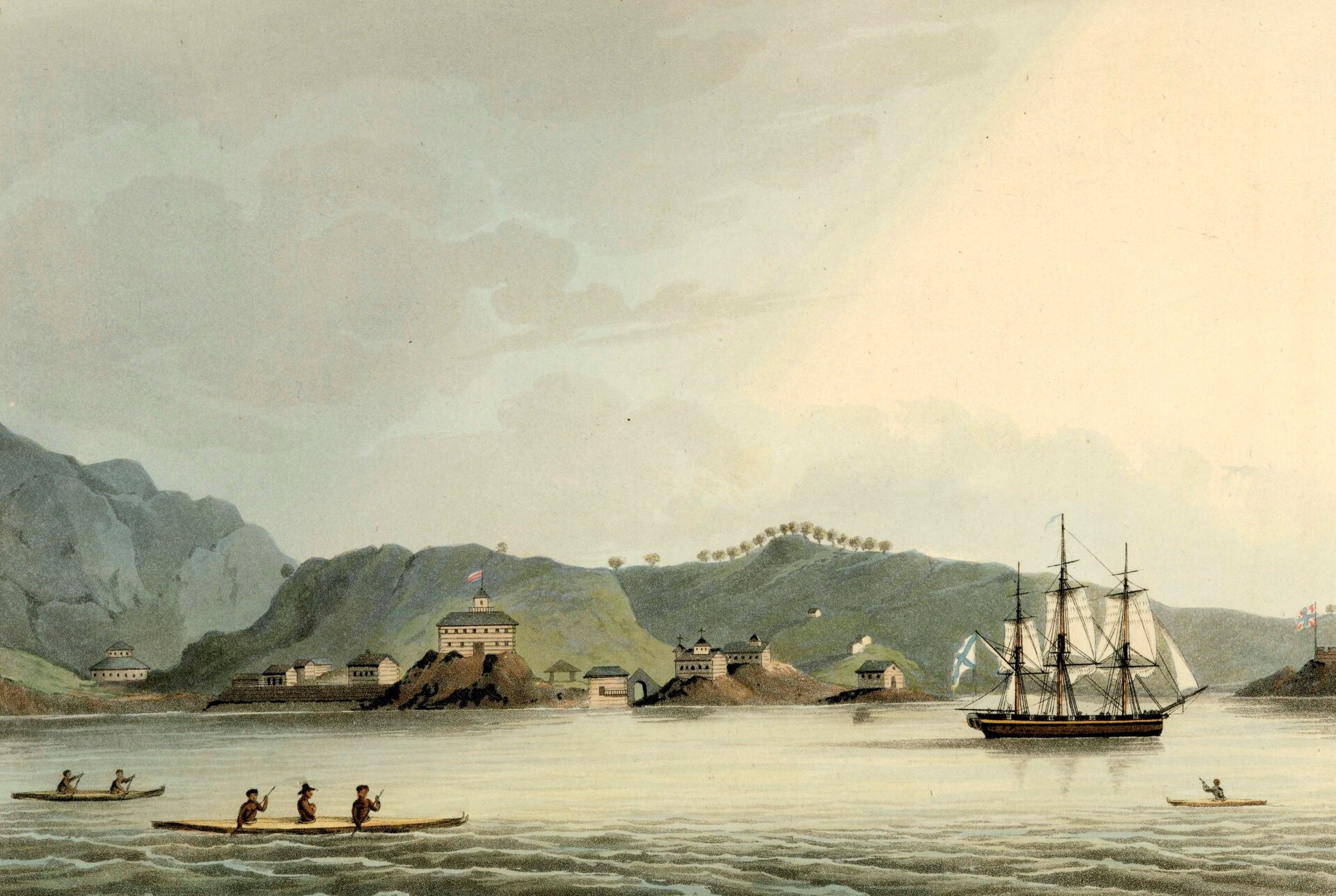 La balandra 'Nevá', que hizo escala en el puerto de Nuevo Acángel en 1803-1805.