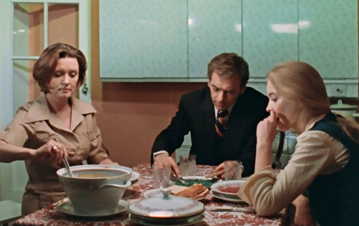 Eating soup is a must. A still from 'Moscow Doesn't Believe in Tears' movie