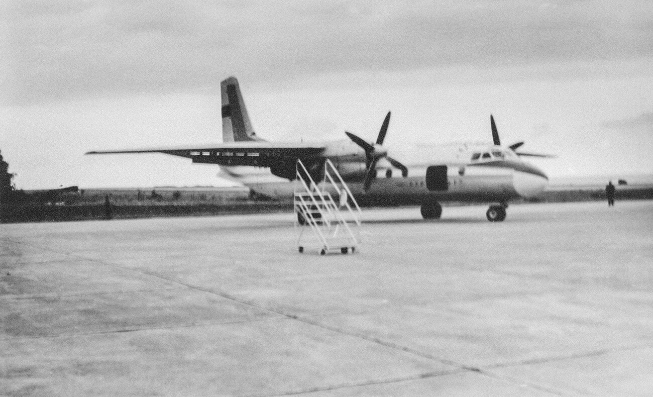 A Soviet airliner An-24B sits deserted at the airport in Trabzon.