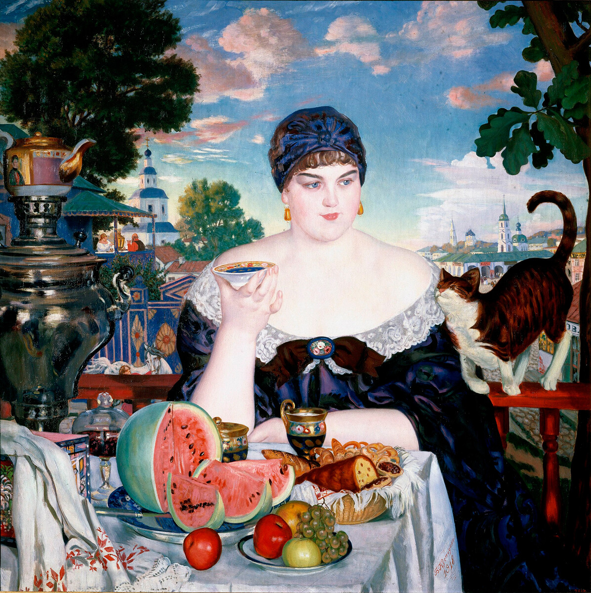 ボリス・クストーディエフ: 商人の妻がお茶飲み　１９１８年