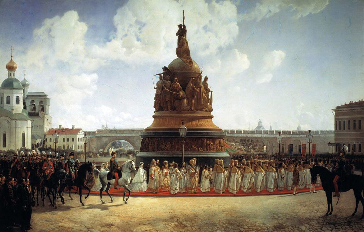 „Отварање споменика ’Миленијум Русије’ у Новгороду 1862“, Богдан Вилевалде,1864.