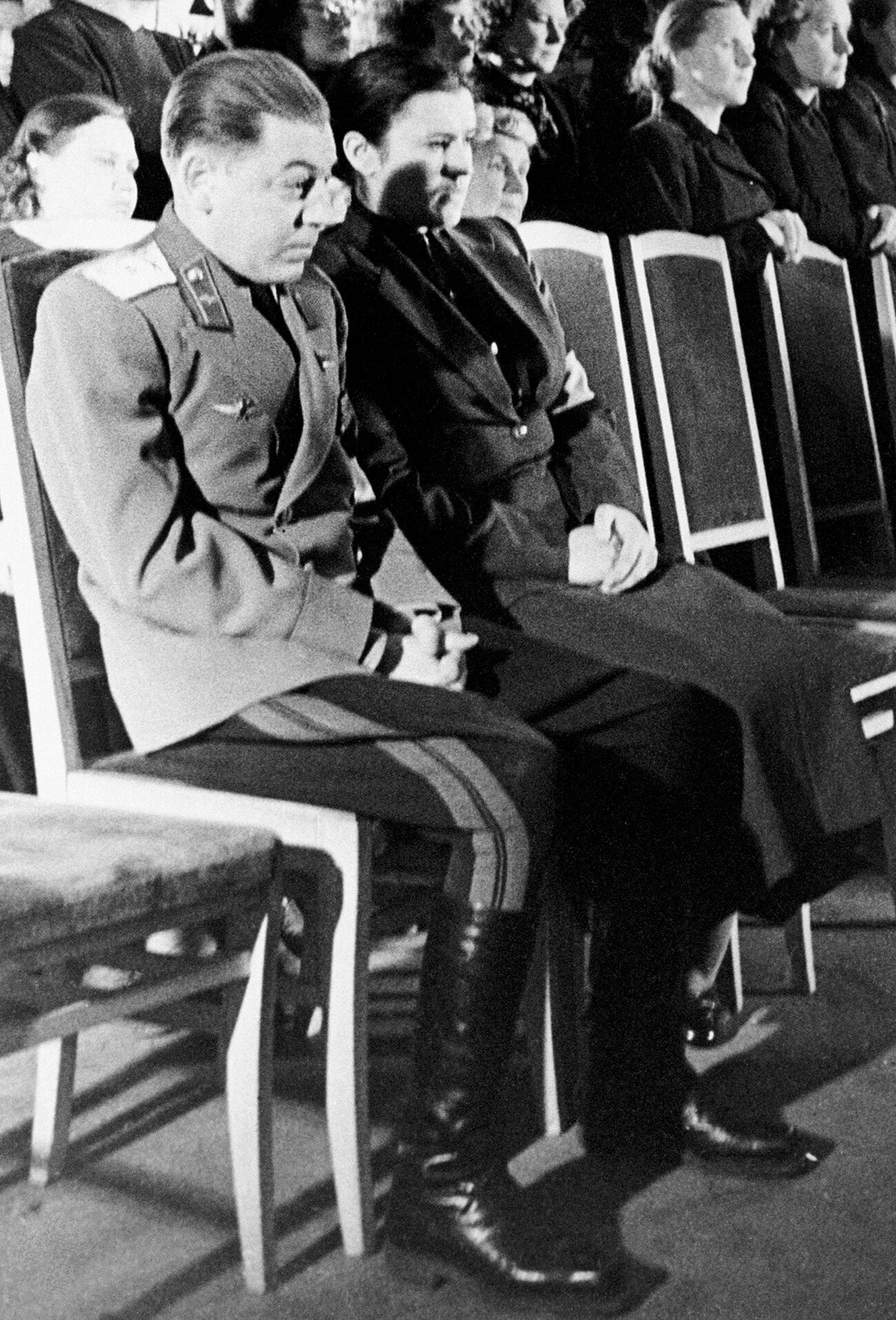 Vasily Stalin with his wife Yekaterina Timoshenko during Joseph Stalin's funeral service