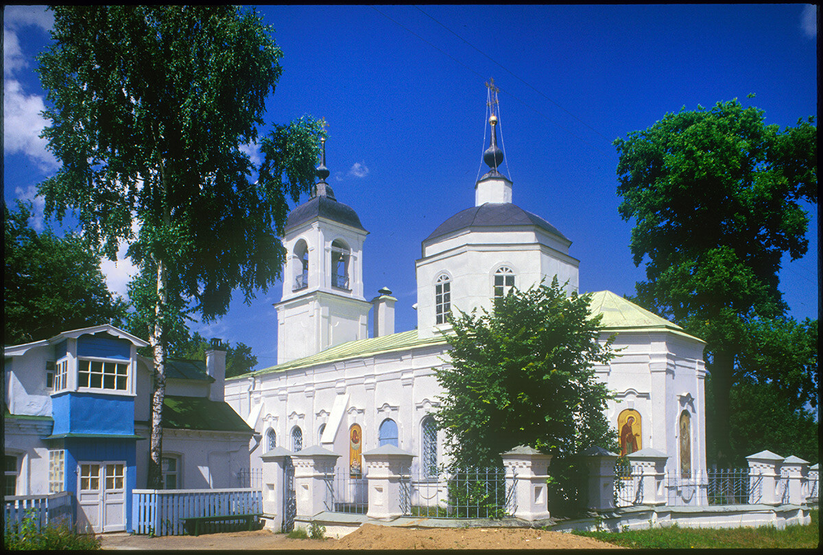 Church of Kazan Icon of the Virgin, southeast view. Built 1735 in provincial Baroque style (Rebuilt 1770s. Remained open throughout Soviet period). July 20, 1997