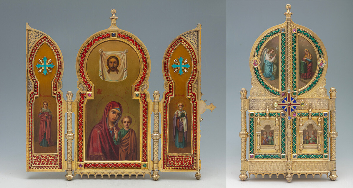 The folding triptych icon by Faberge