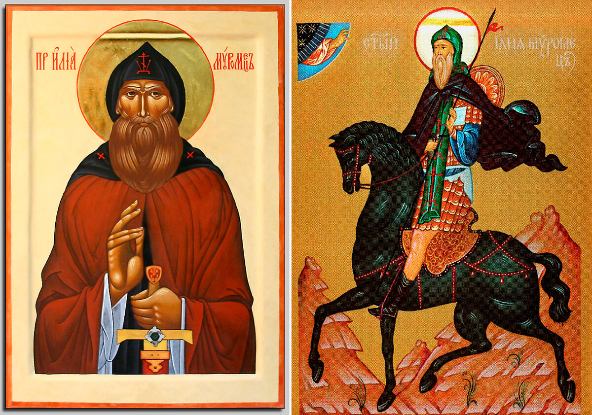 San Iliá Múromets (Pechersky); San Iliá Múromets. Icono ruso (estilo Pálej-Mstiora). Finales del siglo XIX
