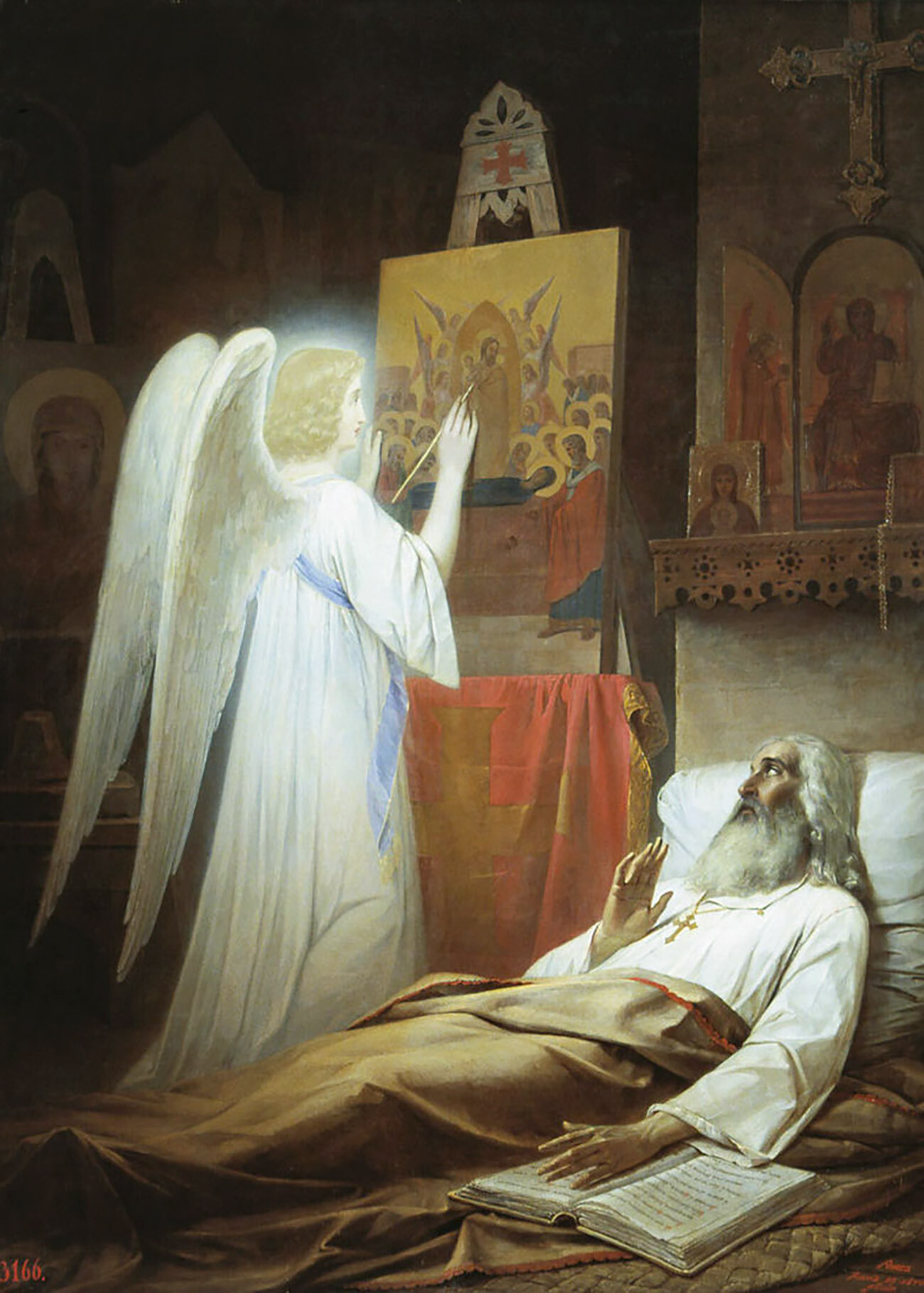 Le bienheureux Alipi, peintre d'icônes des Grottes, à qui un ange peint une icône, par Vassili Raïev