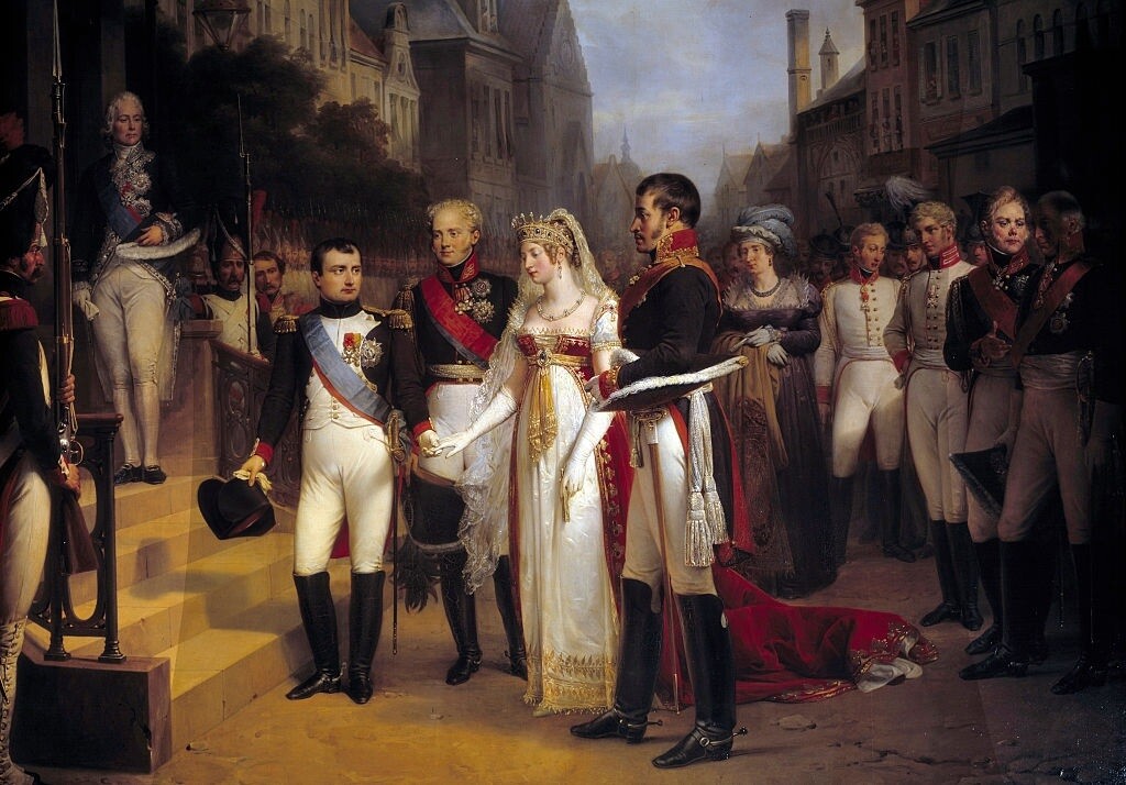 Николя Госсе. «Наполеон приветствует королеву Пруссии (Луизу) в Тильзите». (Александр I справа от Наполеона)