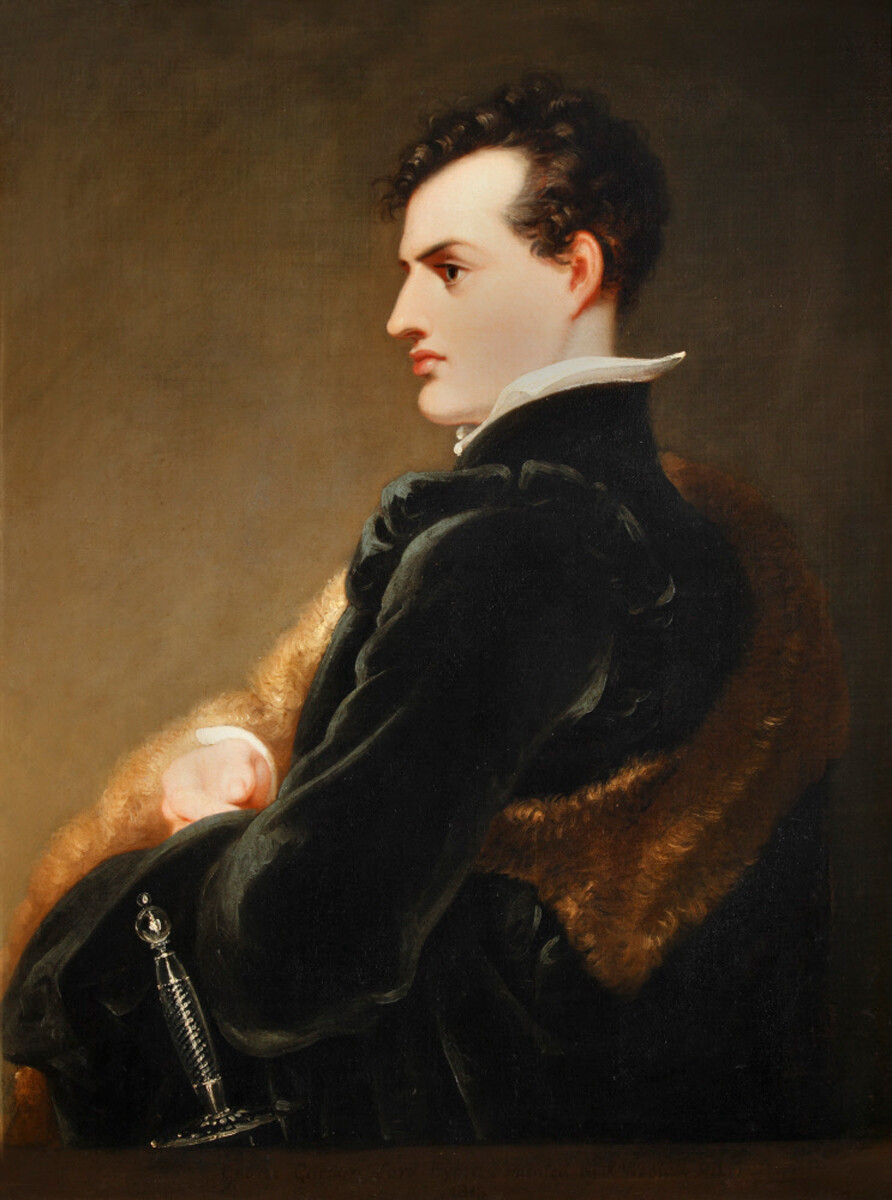 George Gordon Byron, 1813, Richard Westall. An idol of fashion, Byron wore a hairstyle that became typical for men of the 19th and 20th centuries