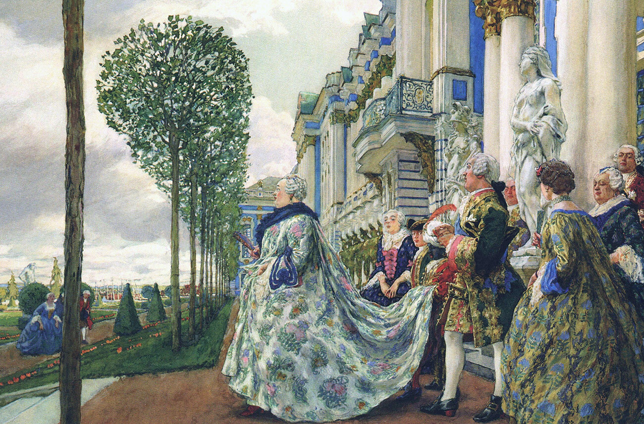 Elesabetta di Russia esce per una passeggiata nel parco di Tsarskoe Selo