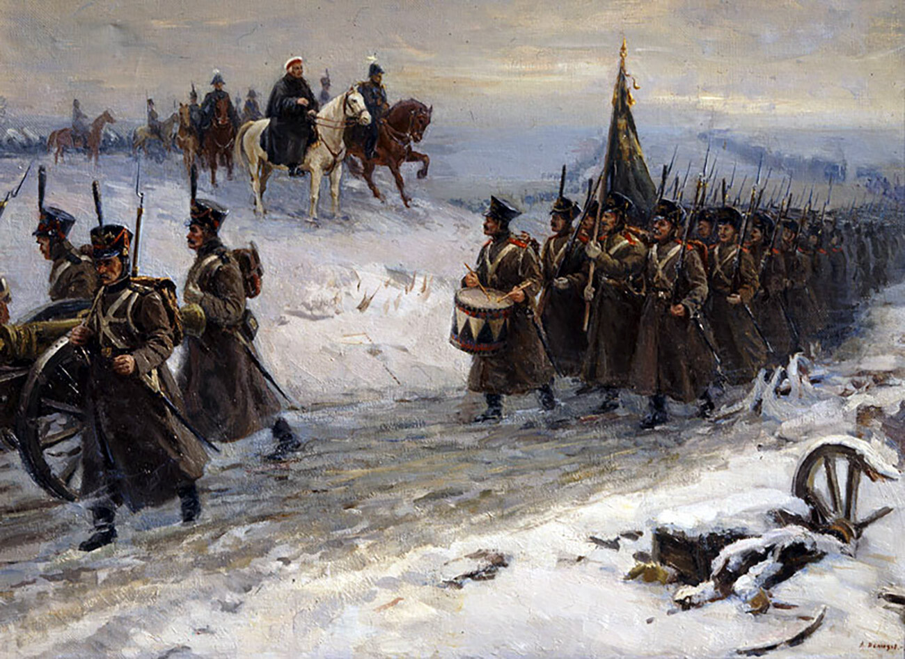 Ejército ruso cruzando el río Niemen en diciembre de 1812.